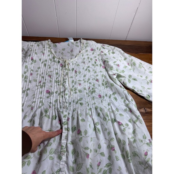 La Cera Cotton Floral Nightgown Robe Set Med White Cottagecore Prairie Pintuck - Picture 12 of 13